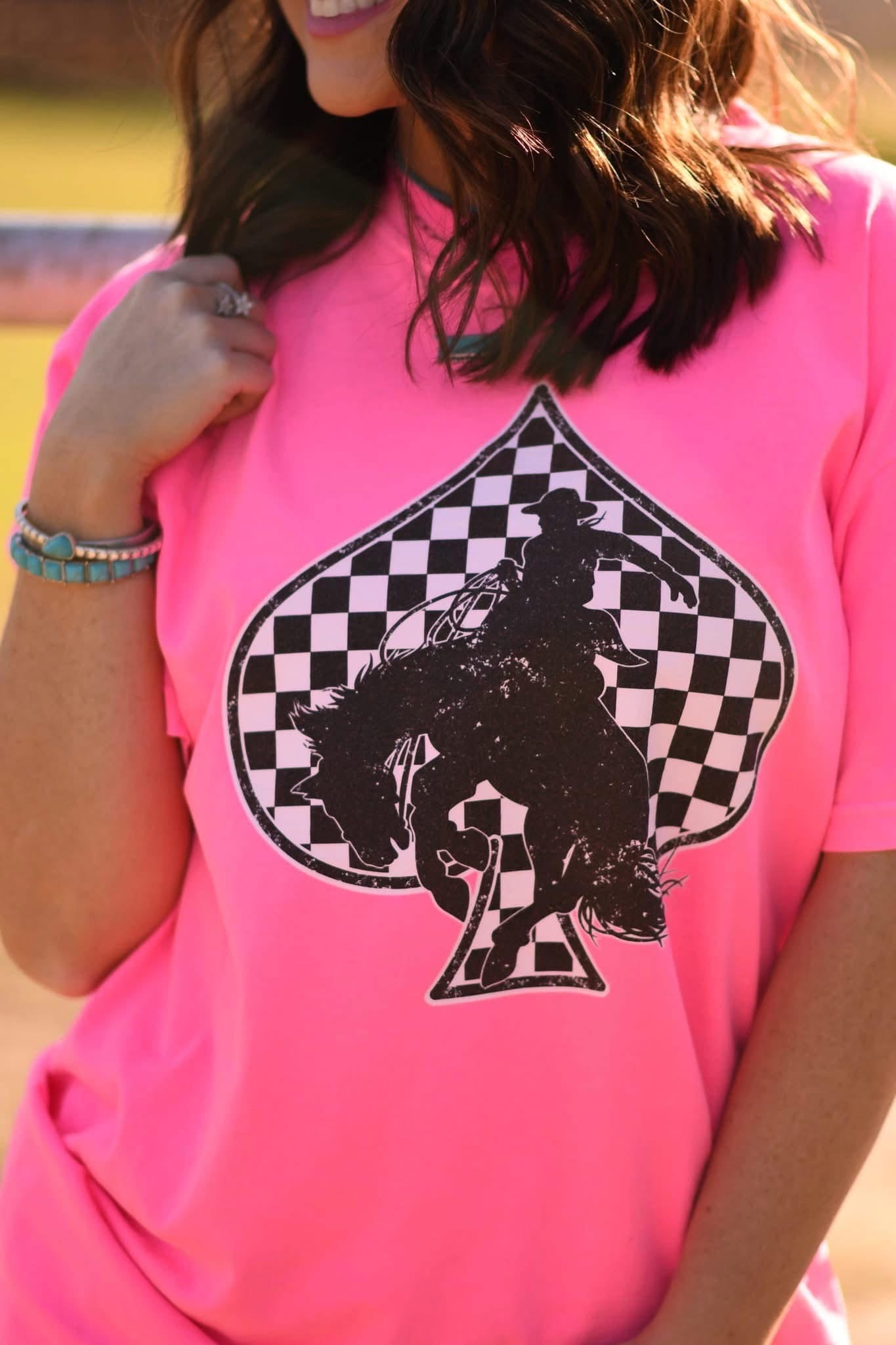 Checkered Bronc Card Tee